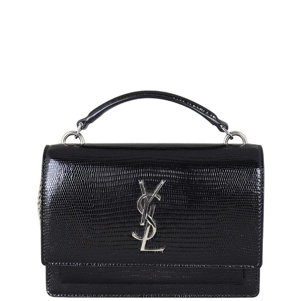 Saint Laurent Sunset Chain Wallet Lizard Embossed