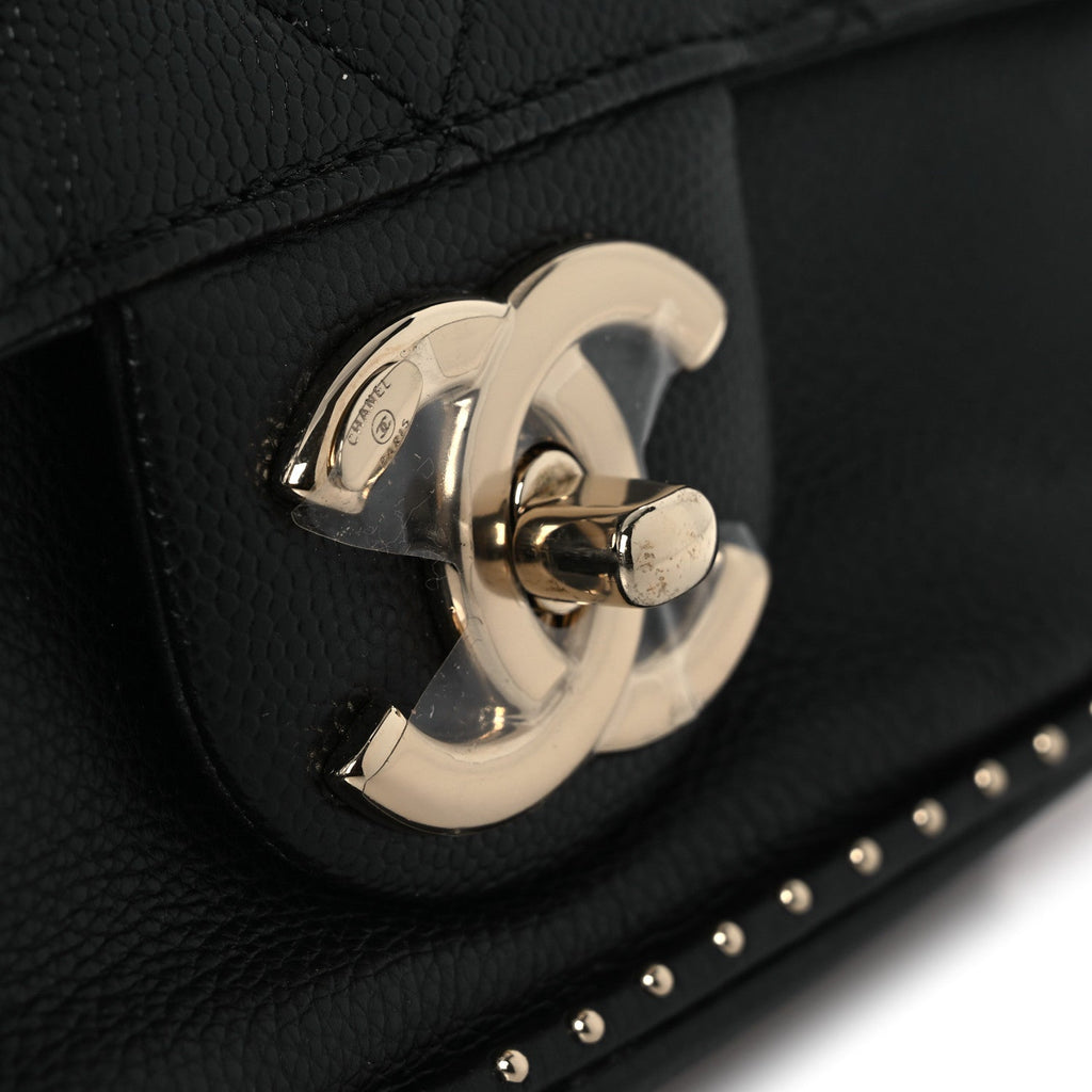 Caviar Quilted Small Studded Flap Black