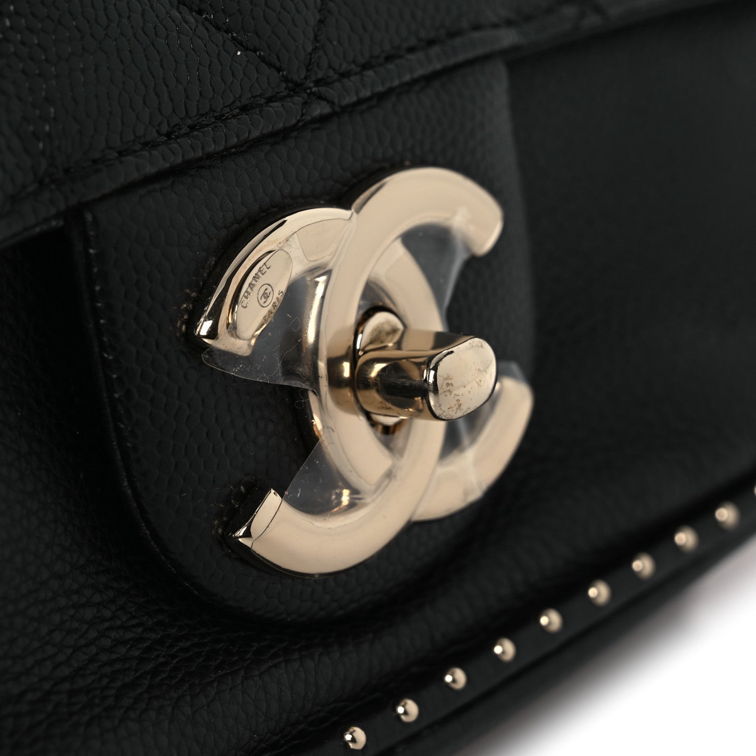 Caviar Quilted Small Studded Flap Black
