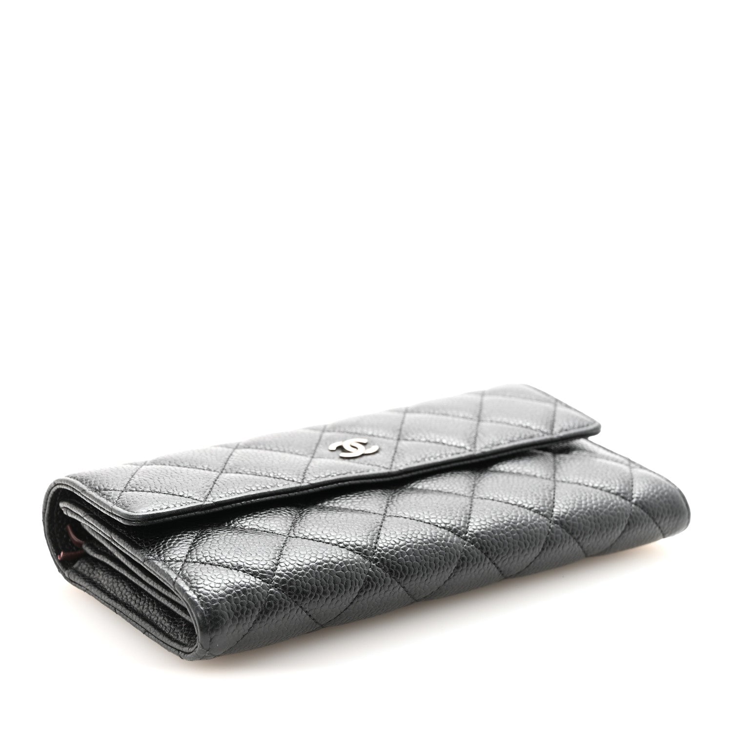 Caviar Quilted Large Gusset Flap Wallet Black