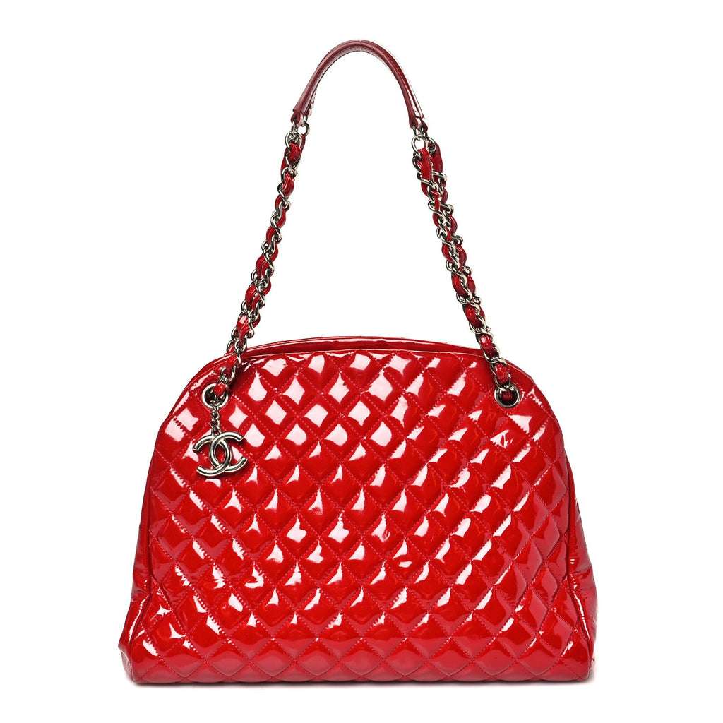 Patent Quilted Large Just Mademoiselle Bowling Bag Red