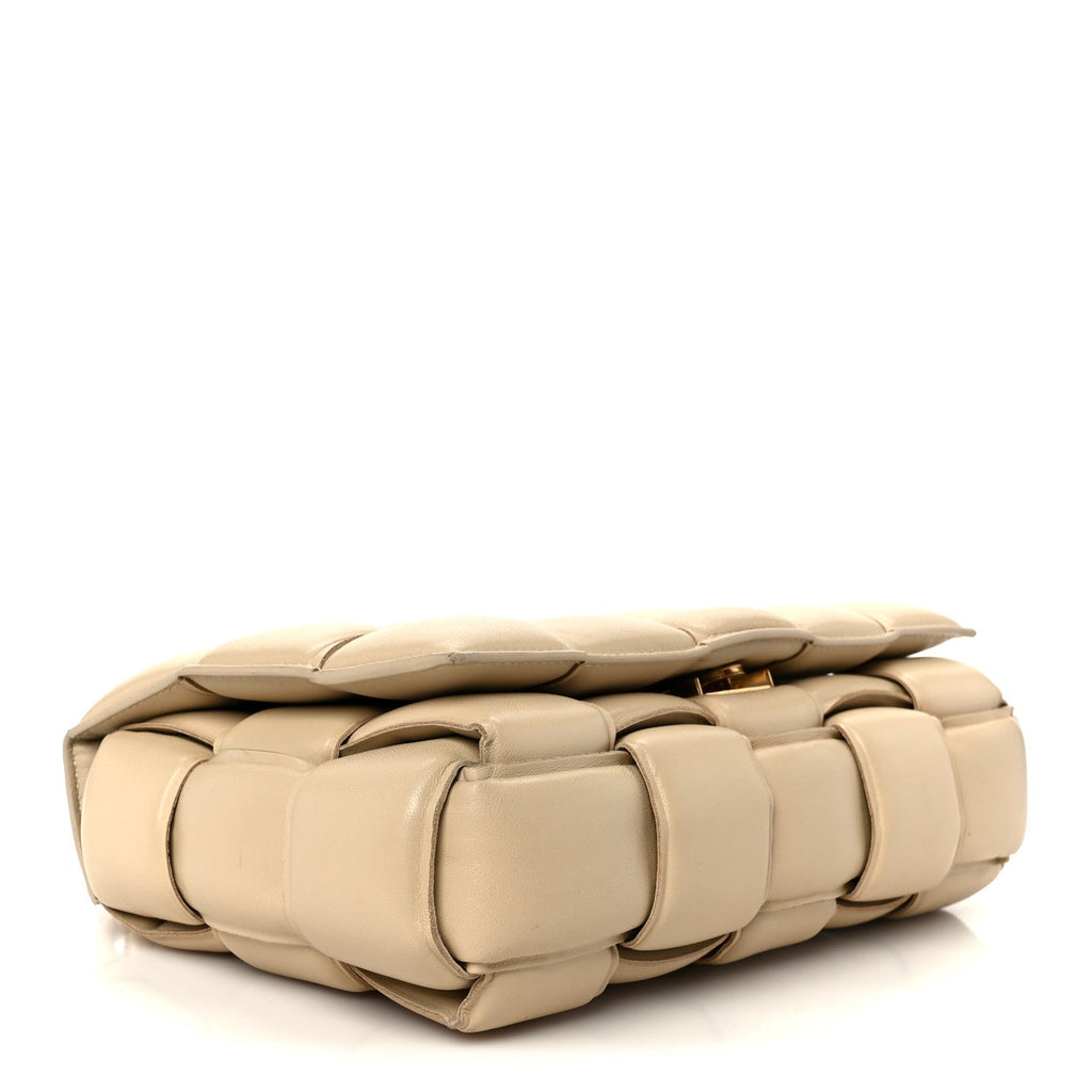 Lambskin Maxi Intreccio Padded Chain Cassette Crossbody Bag Porridge