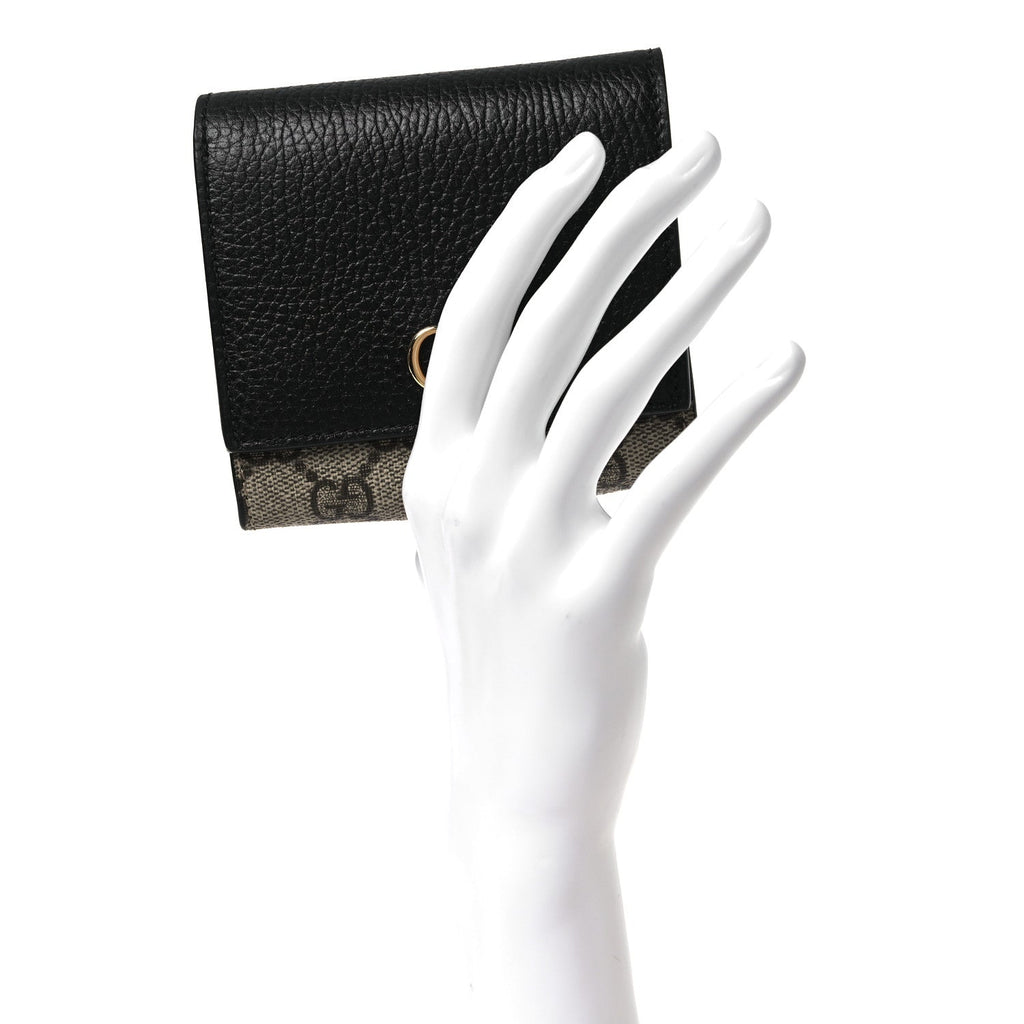 Dollar Calfskin GG Supreme Monogram Medium GG Marmont Wallet Black Beige Ebony