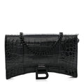 Shiny Calfskin Monochrome Crocodile Embossed Hourglass Chain Bag Black