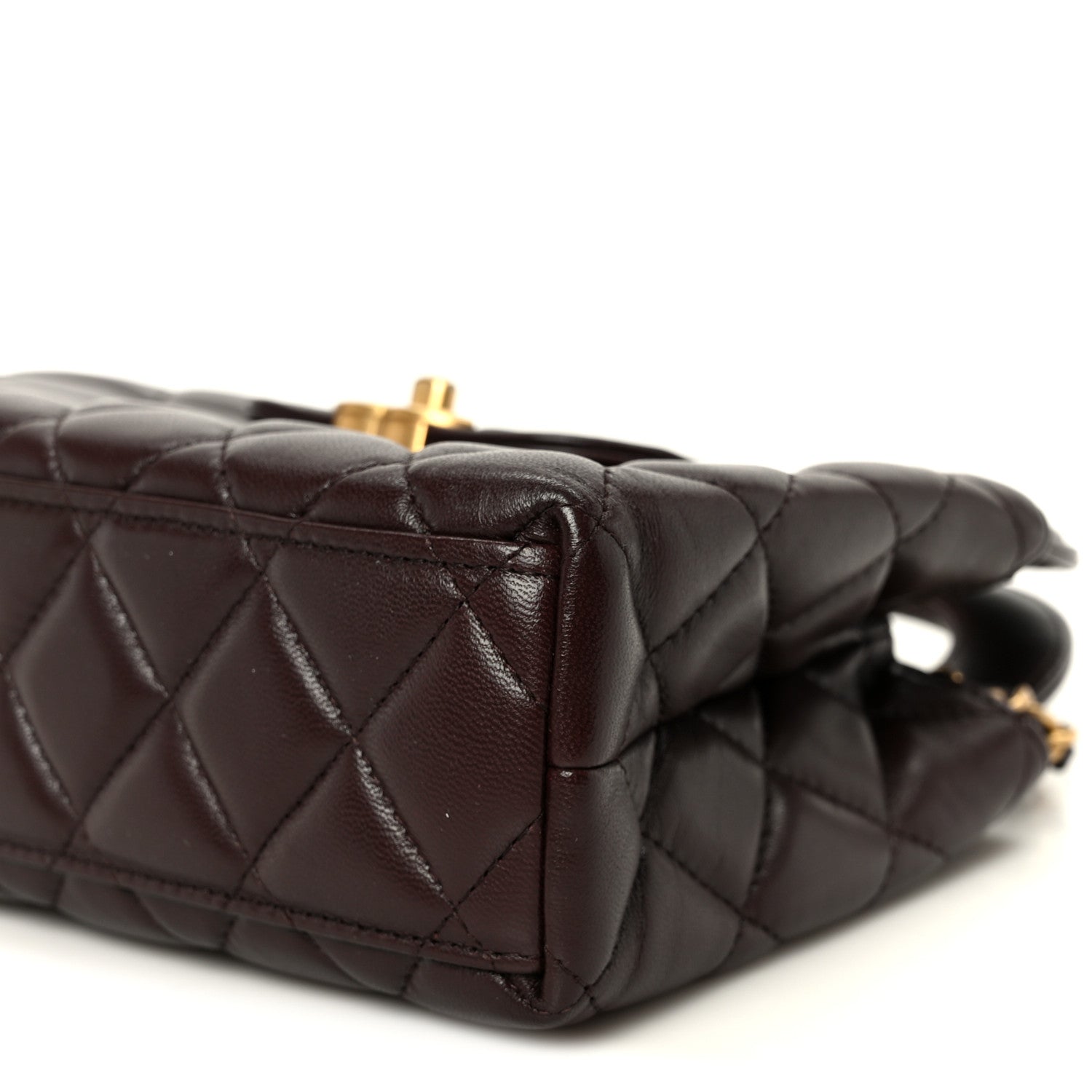 Shiny Aged Calfskin Quilted Nano Kelly Shopper Dark Brown