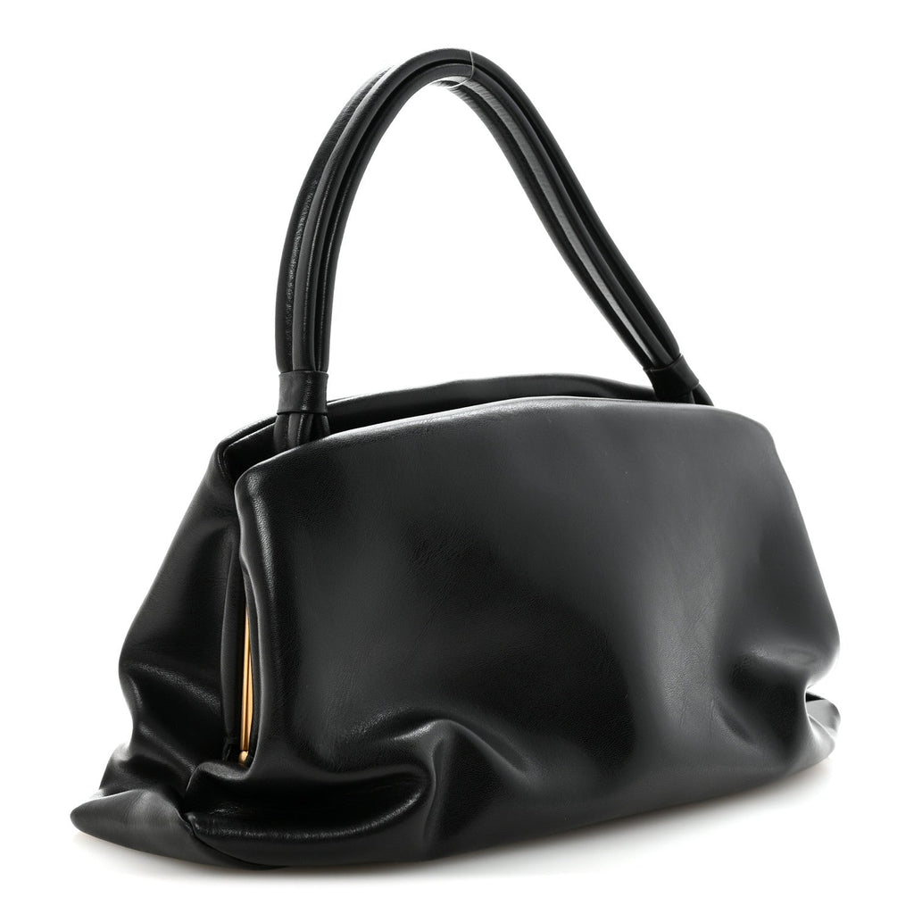 Smooth Calfskin Eyelet Small Top Handle Bag Black