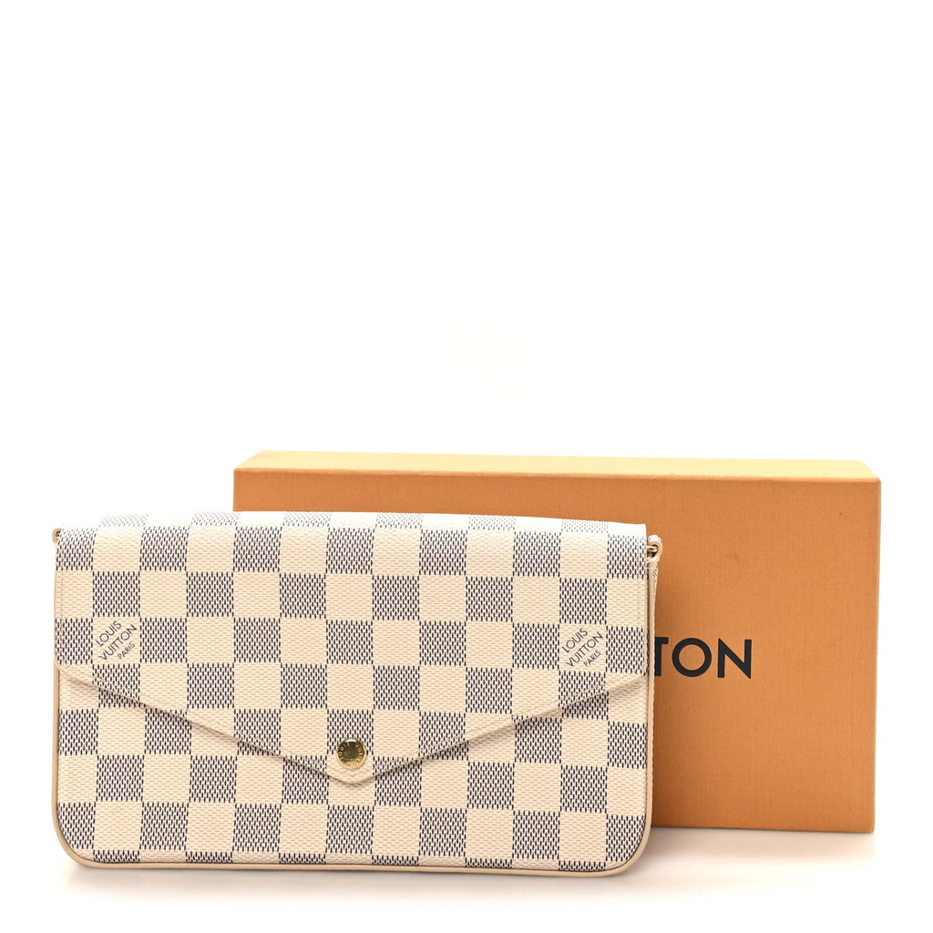 Damier Azur Pochette Felicie Chain Wallet Rose Ballerine