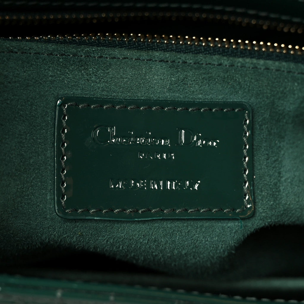 Patent Cannage Medium Lady Dior Pine Green