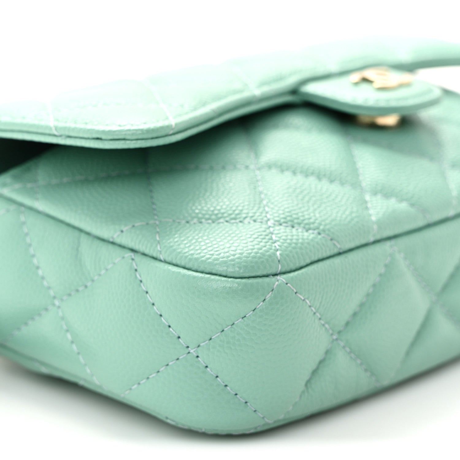 Caviar Quilted Flap Phone Holder With Chain Turquoise