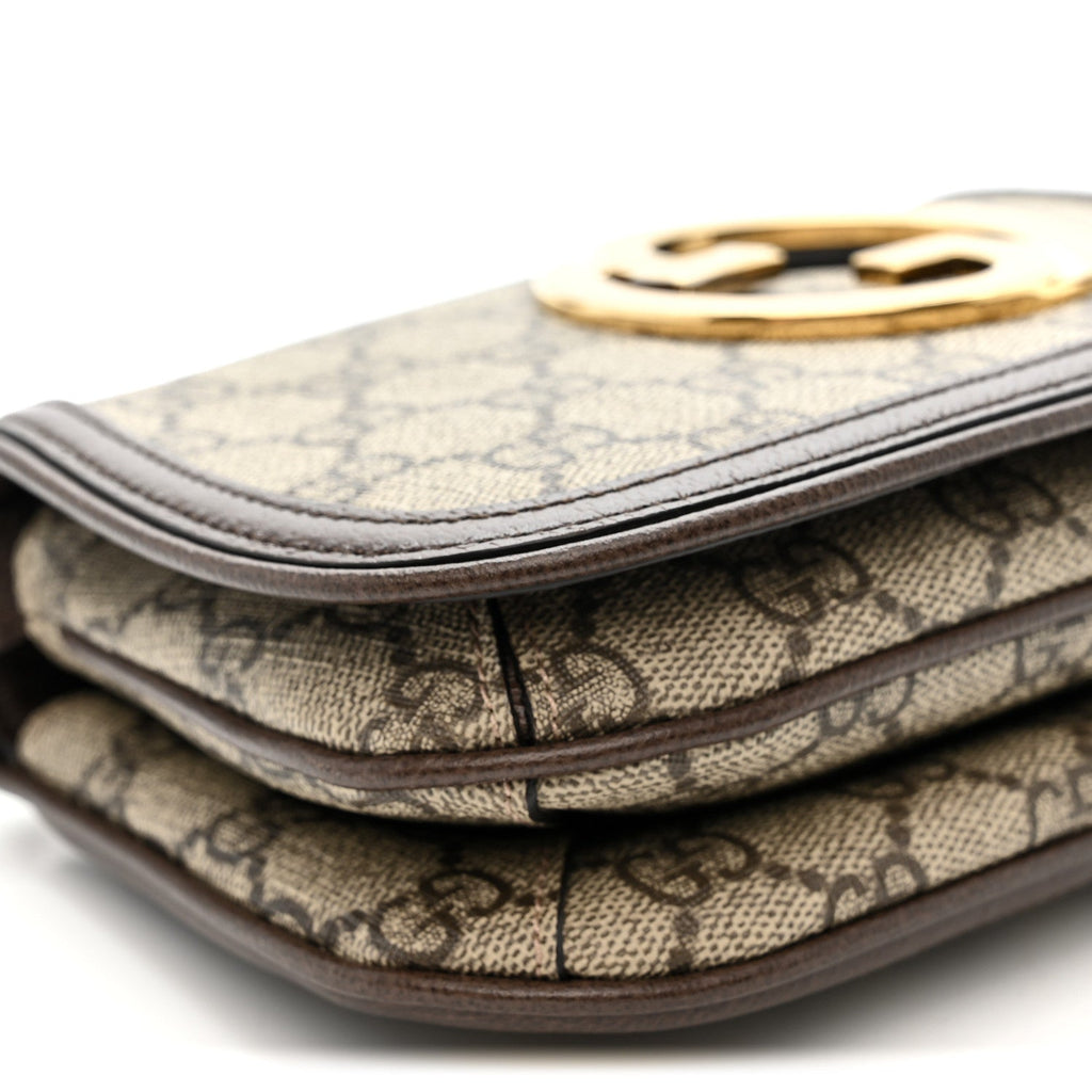 GG Supreme Monogram Textured Dollar Calfskin Mini Blondie Chain Shoulder Flap Bag Beige Ebony New Acero