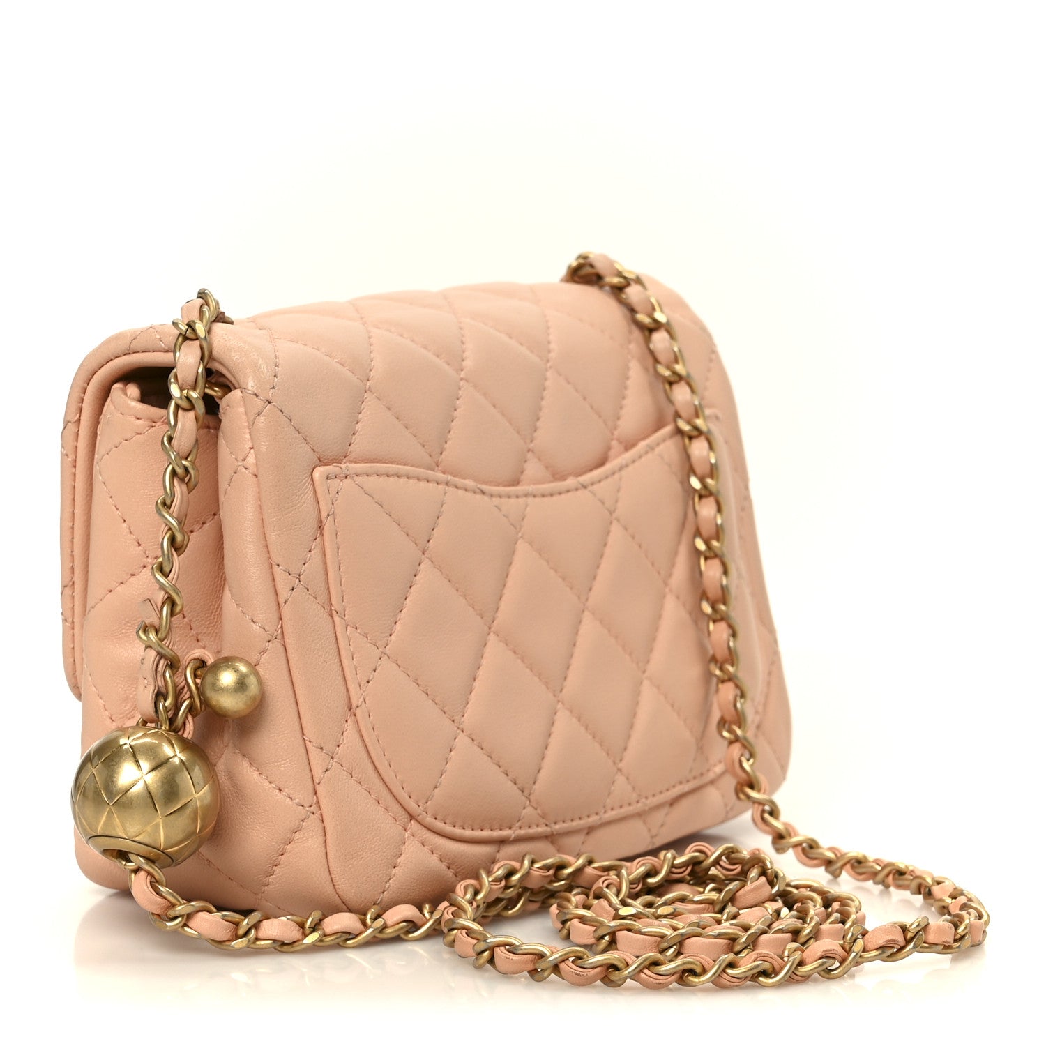 Lambskin Quilted Mini Pearl Crush Flap Light Orange