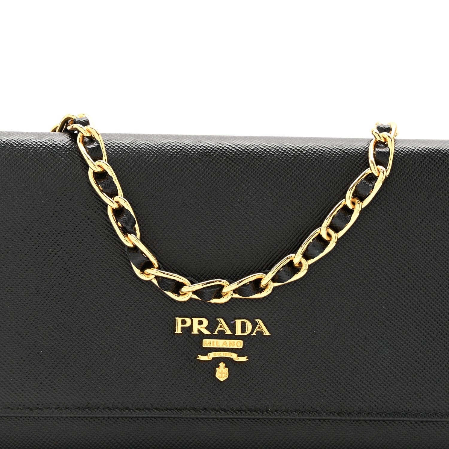Saffiano Metal Oro Chain Wallet Black