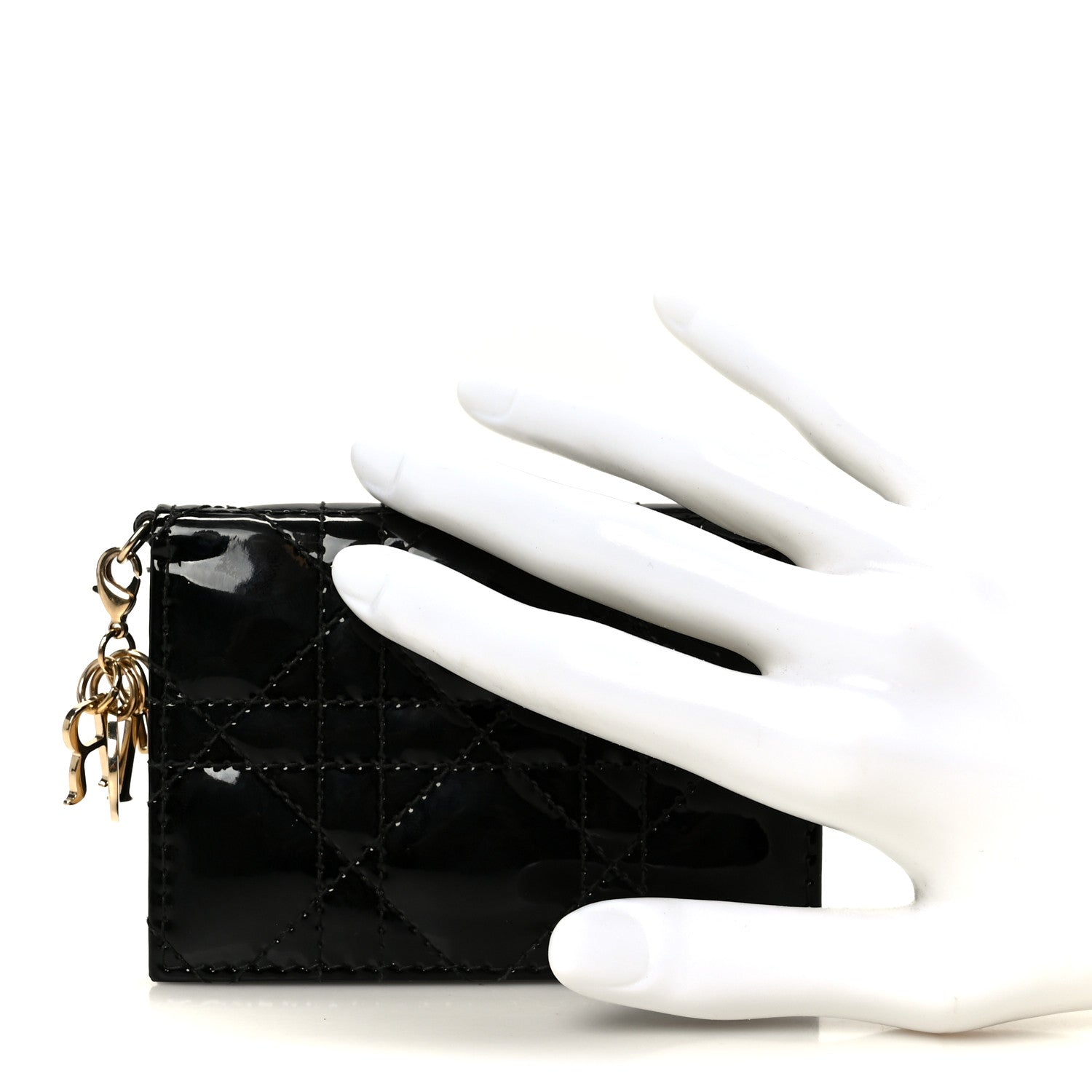 Patent Cannage Small Lady Dior Flap  Holder Black