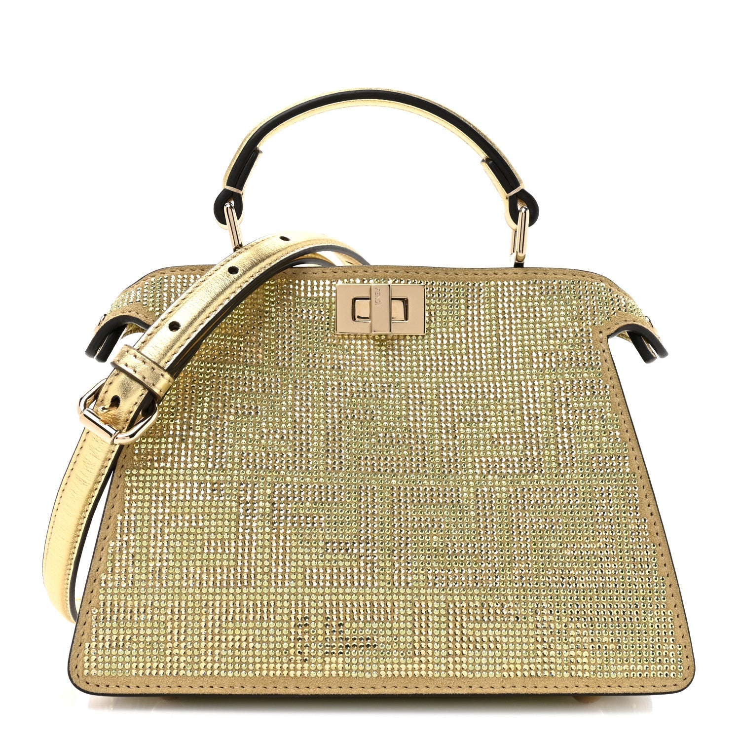 Crystal Vitello Laminato FF Petite Peekaboo I SEE U Satchel Crystal Platinum Light Gold