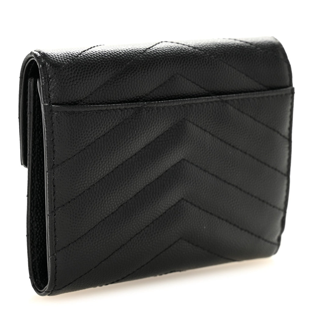 Grain De Poudre Matelasse Chevron Monogram Compact Tri Fold Wallet Black