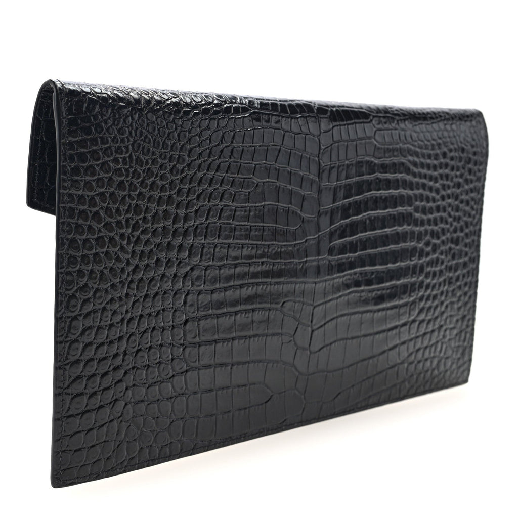 Calfskin Crocodile Embossed Uptown Monogram Pouch Black