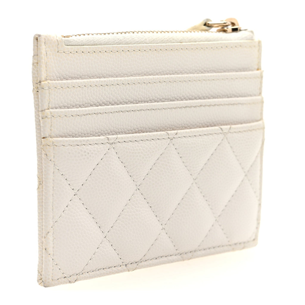 Caviar Quilted CC Zip  Holder White