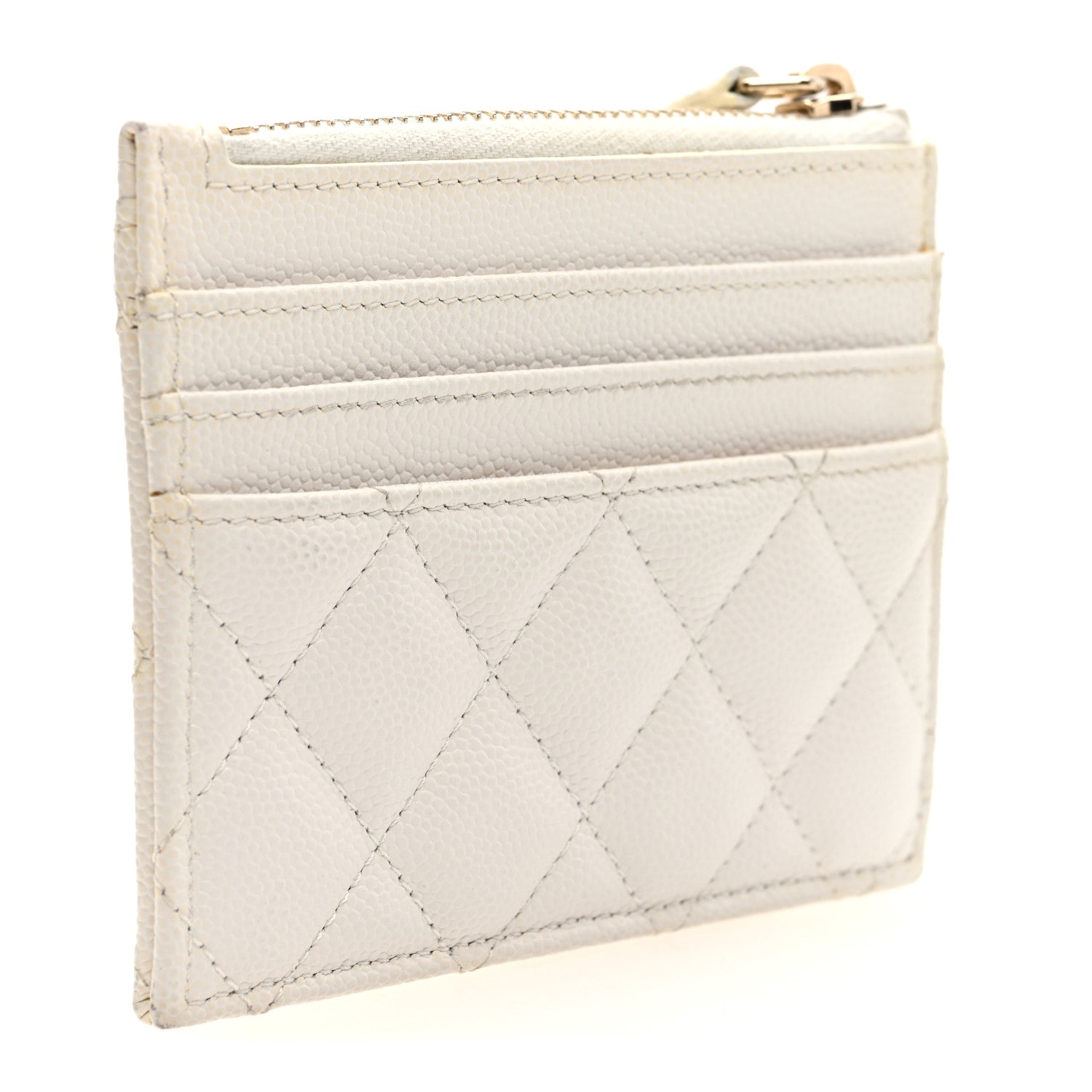 Caviar Quilted CC Zip  Holder White