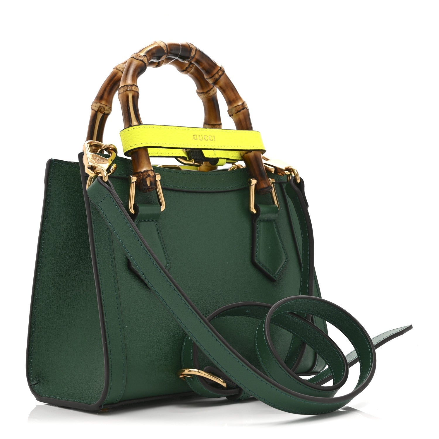 Wonka Grain Calfskin Mini Diana Tote Bag Green Yellow Fluo