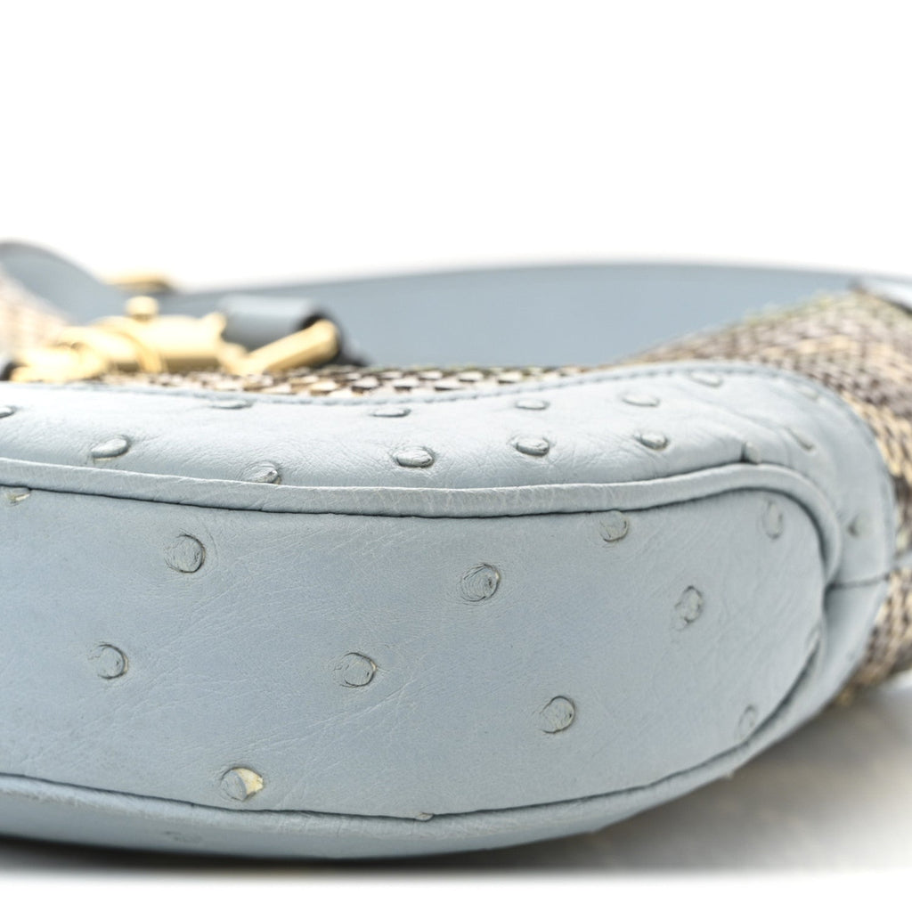 Snakeskin Ostrich Calfskin Small Jackie 1961 Hobo Blue Multicolor