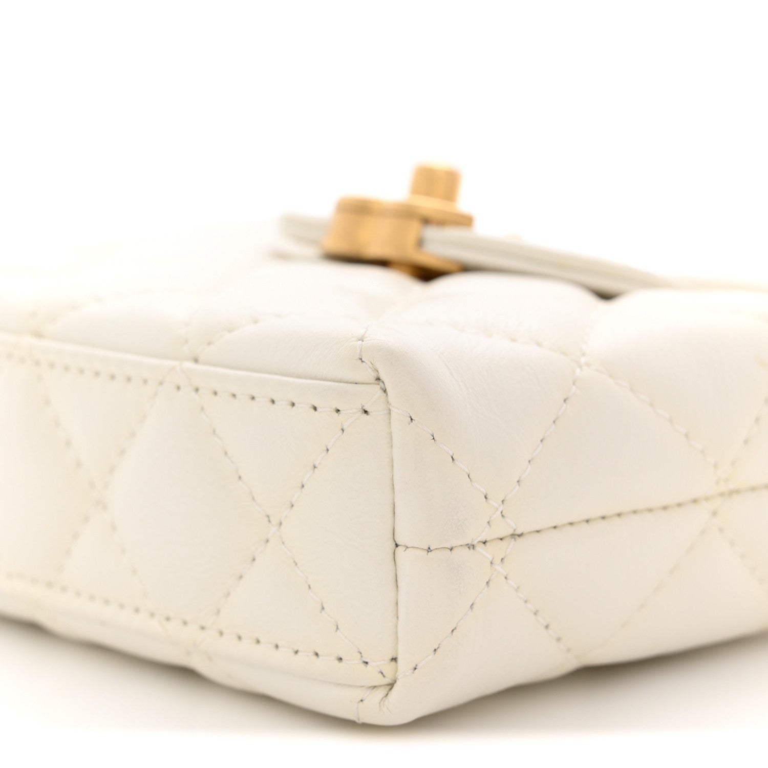 Shiny Aged Calfskin Quilted Mini Nano Kelly Shopper White