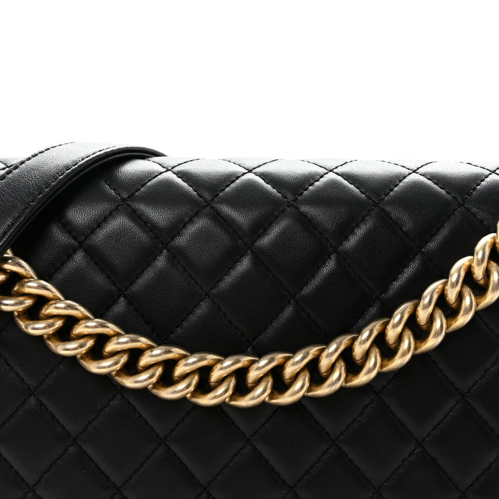 Lambskin Quilted Large Boy Flap Black