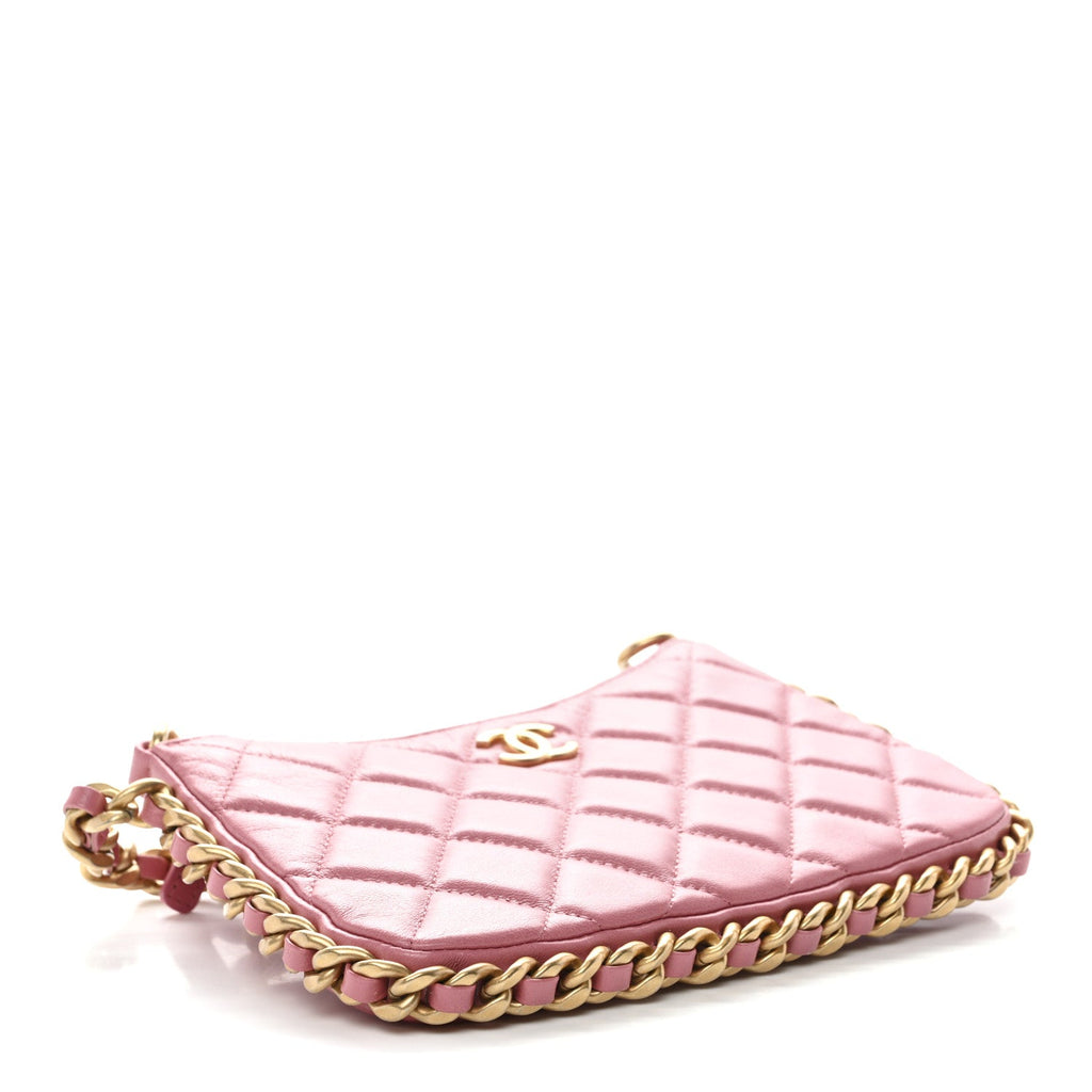 Lambskin Quilted Chain Around Top Handle Mini Bag Pink