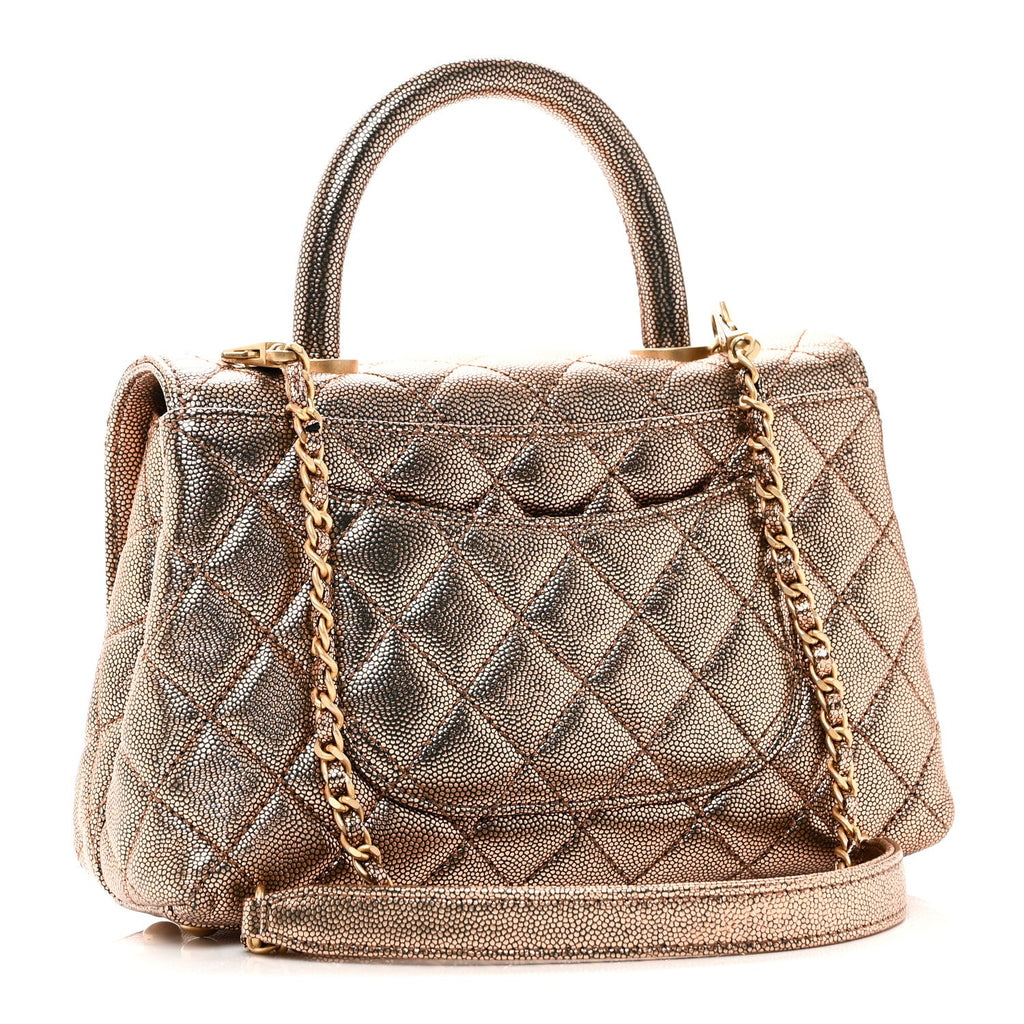 Metallic Caviar Quilted Mini Coco Handle Flap Gold