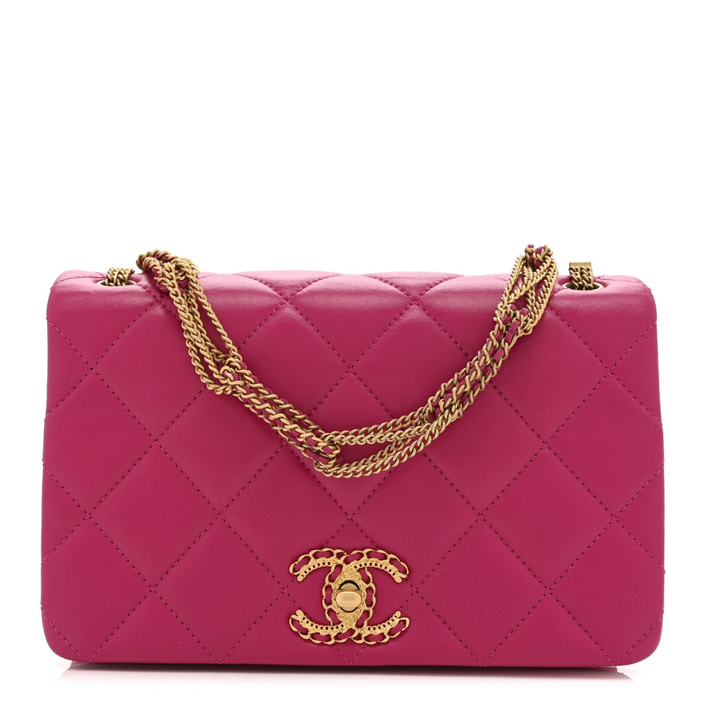 Lambskin Quilted On And On Small Chain Flap Fuchsia