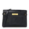 Shiny Calfskin Crocodile Embossed Manhattan Baguette Black