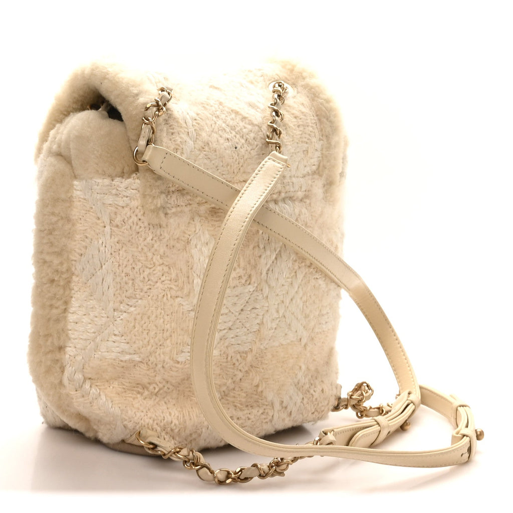 Tweed Shearling Quilted CC Backpack White