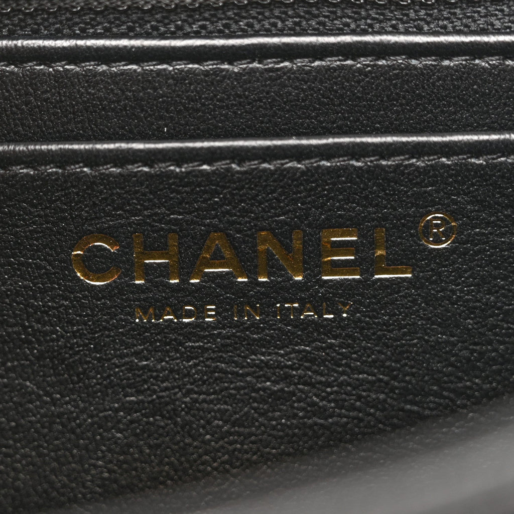 Shiny Goatskin Quilted Mini Chain Strap Flap Black
