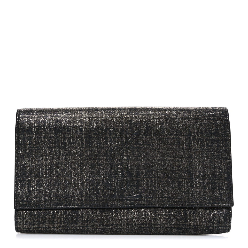 Metallic Textured Calfskin Large Belle De Jour Clutch Gold black