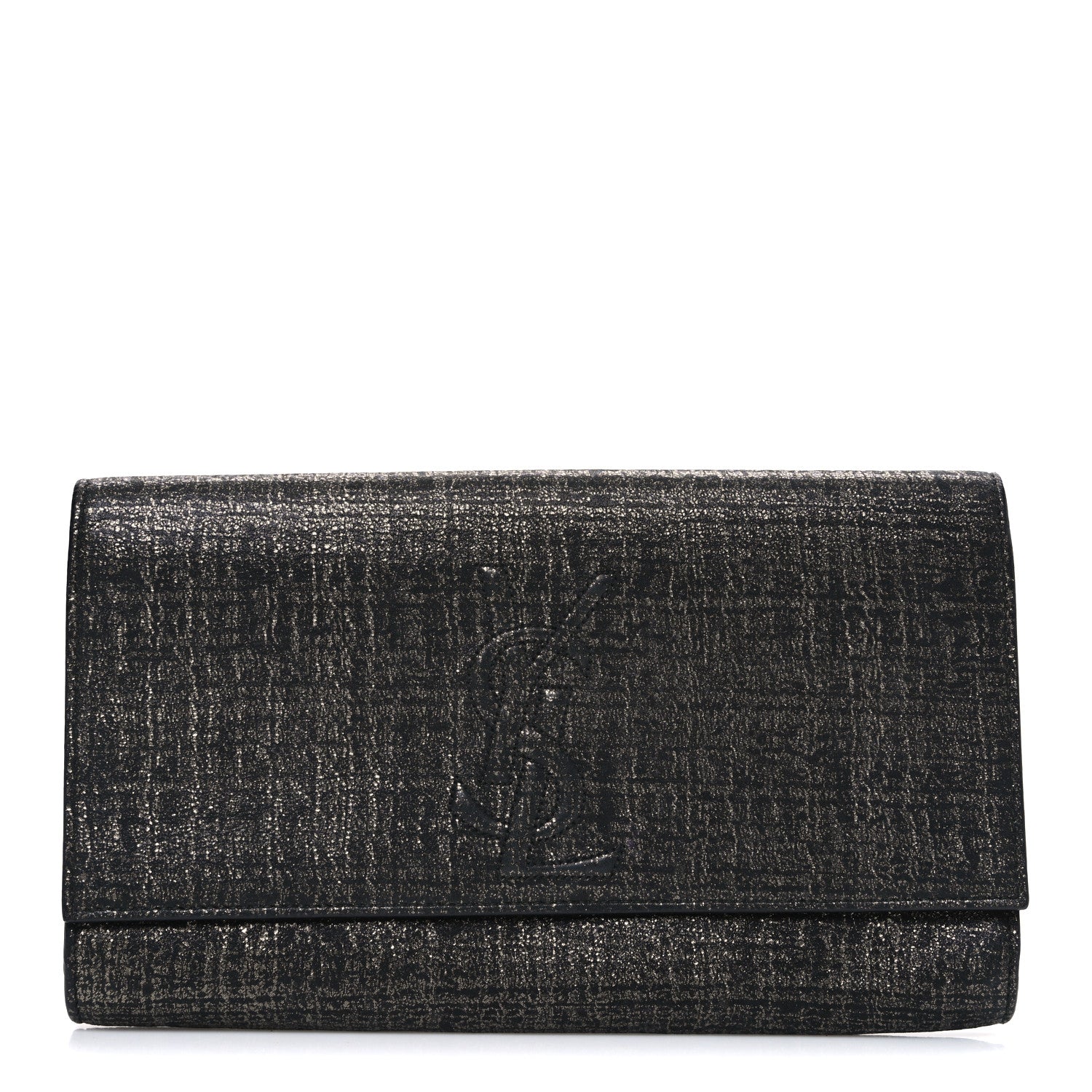 Metallic Textured Calfskin Large Belle De Jour Clutch Gold black