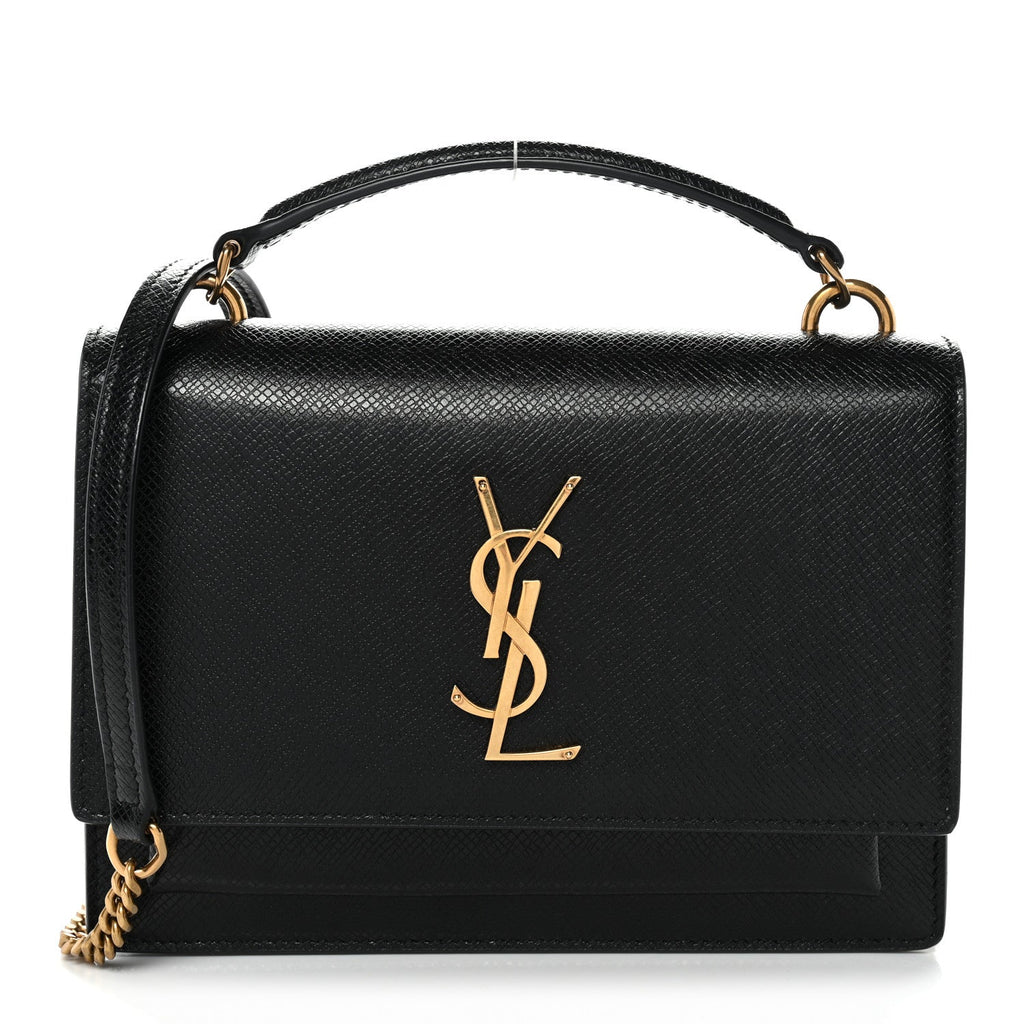 Coated Bark Calfskin Sunset Chain Wallet Black