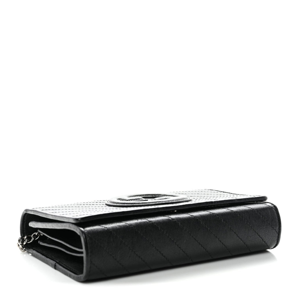 Sakai Be Green Calfskin Diagonal Stitched Blondie Wallet on Chain Black