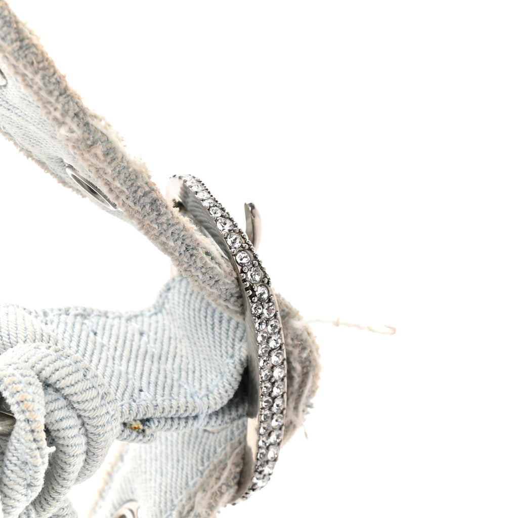 Washed Frayed Denim Crystal XS Le Cagole Shoulder Bag Pale Blue