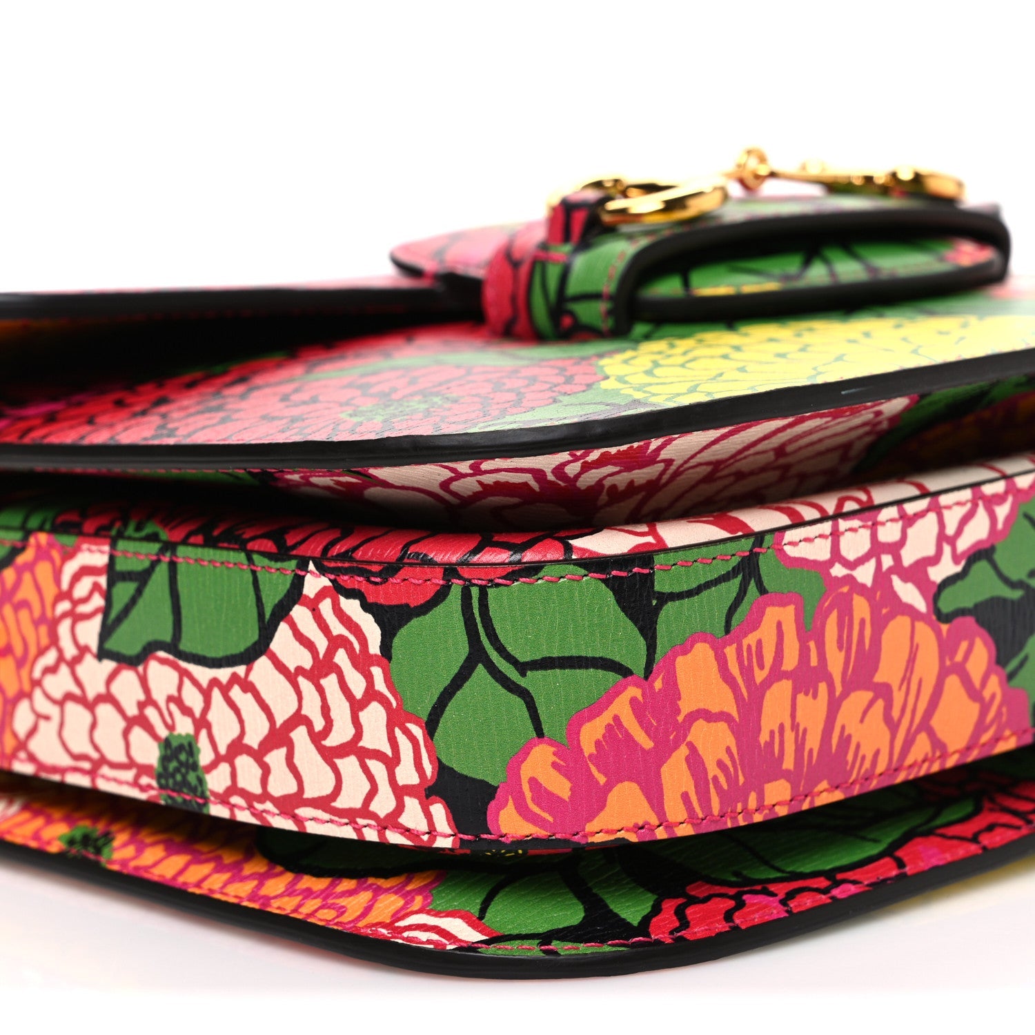 X KEN SCOTT New Shangai Calfskin Pomponica Print Horsebit 1955 Shoulder Bag Multicolor Fuxia Pompon