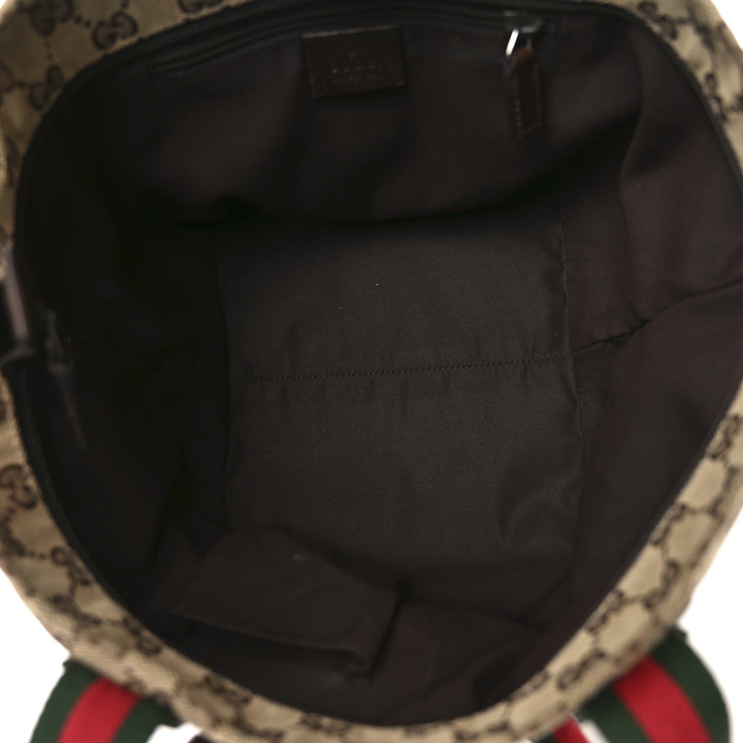 GG Monogram Small Web Handle Bucket Tote Dark Brown