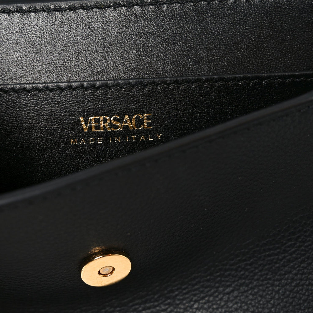 Calfskin Medusa Whipstitch Envelope Clutch Black White