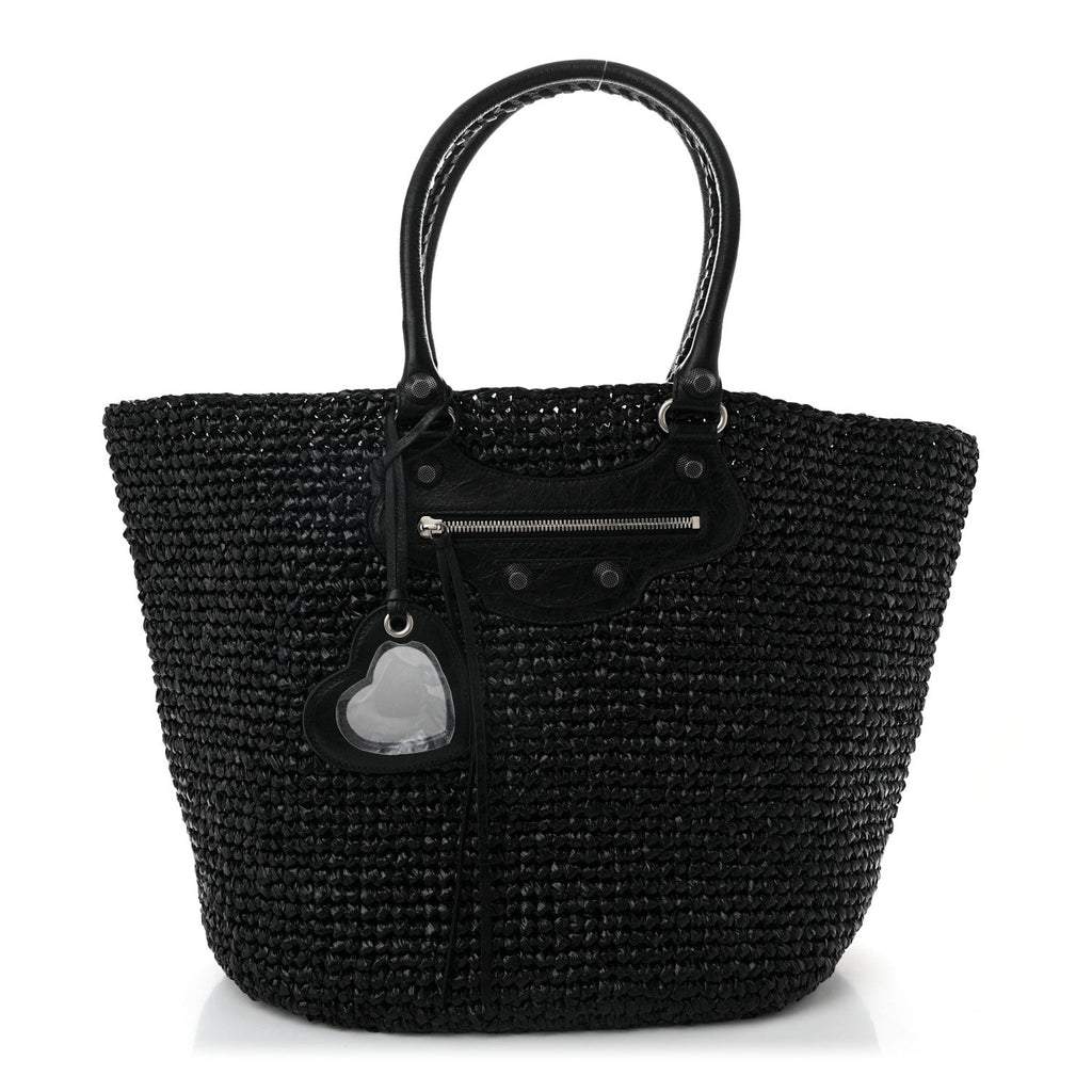 Raffia Woven Large Le Cagole Panier Tote Black