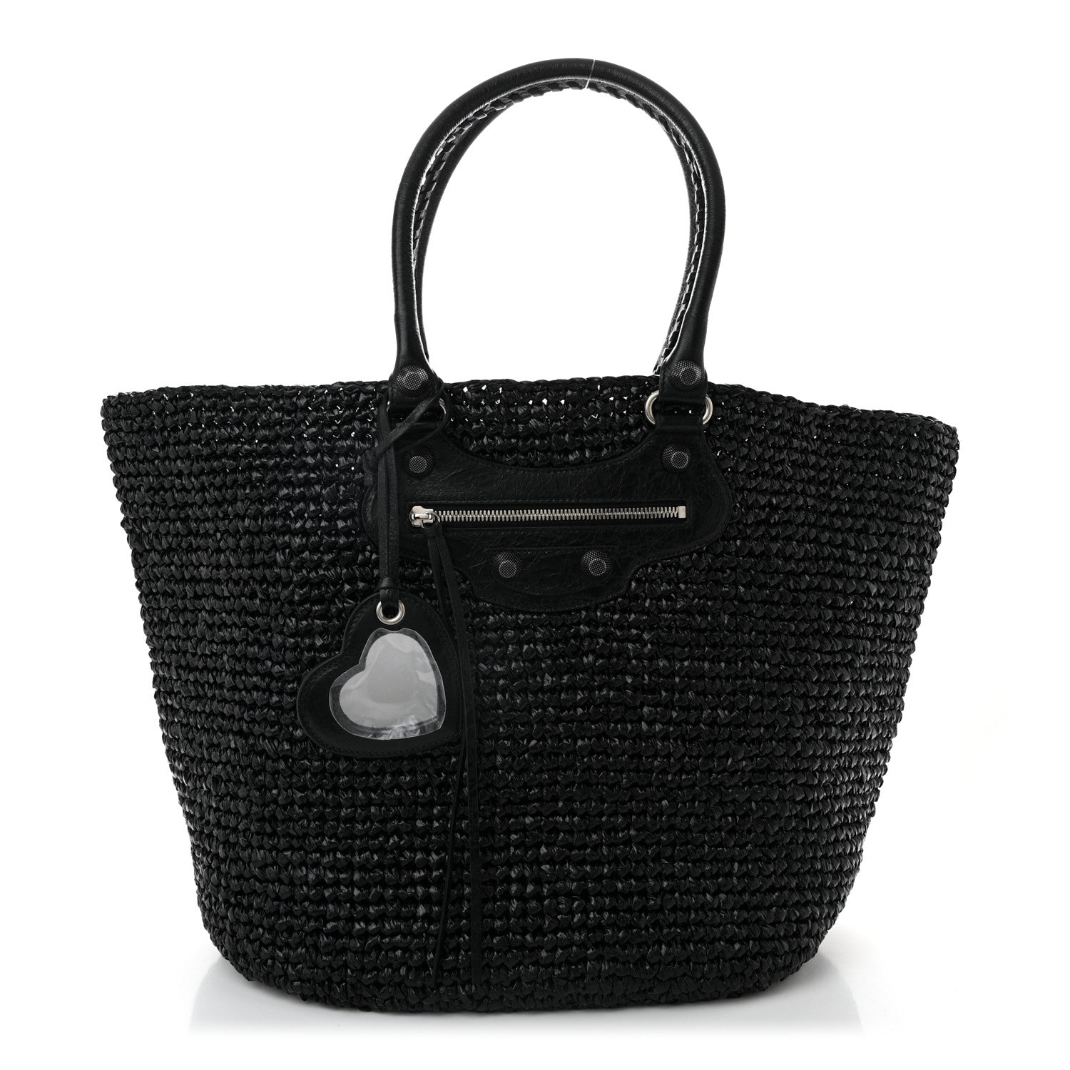 Raffia Woven Large Le Cagole Panier Tote Black