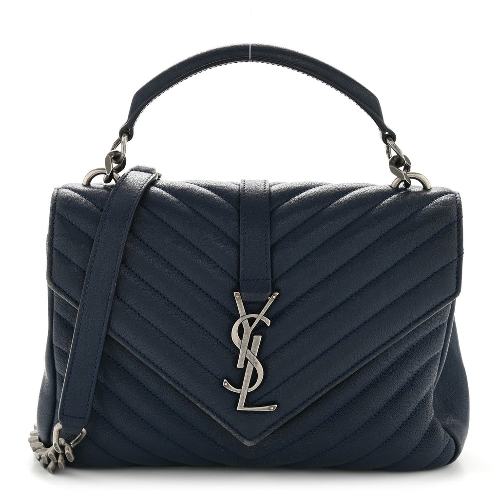 Sheepskin Matelasse Chevron Monogram Medium College Bag Navy