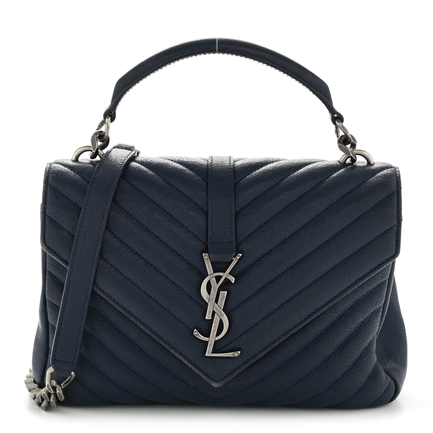 Sheepskin Matelasse Chevron Monogram Medium College Bag Navy