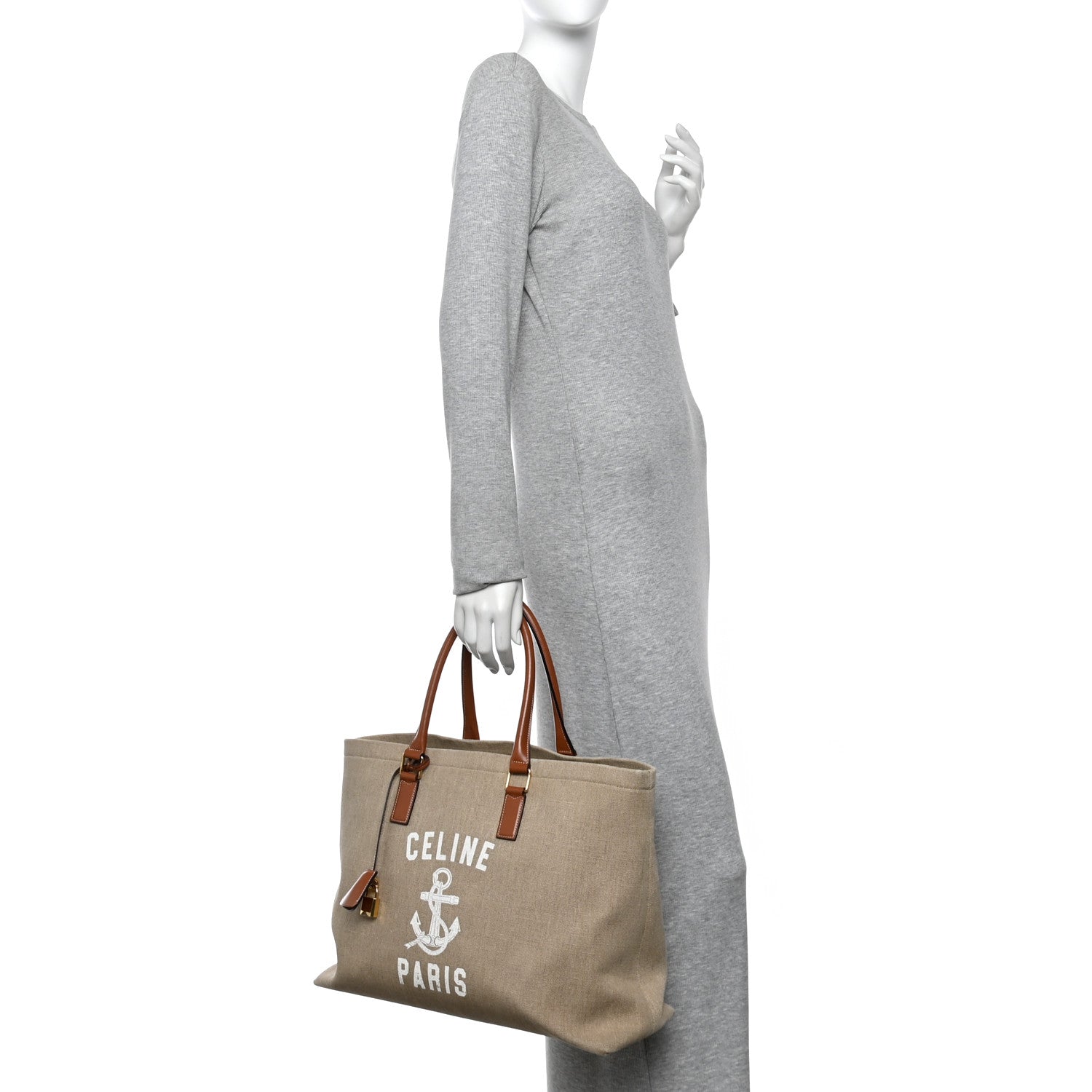 Canvas Calfskin Paris Horizontal Cabas Tan