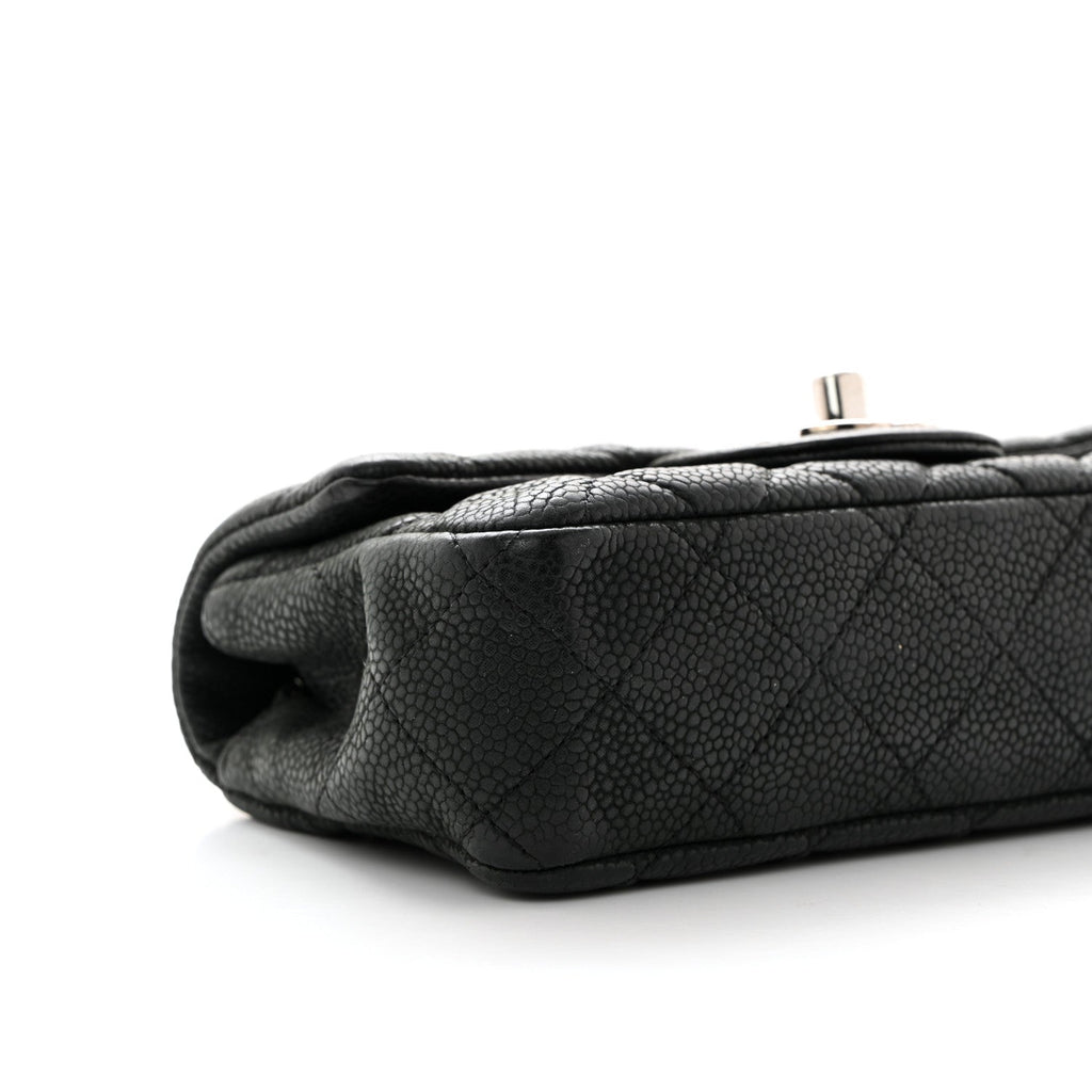 Iridescent Caviar Quilted Extra Mini Flap Black
