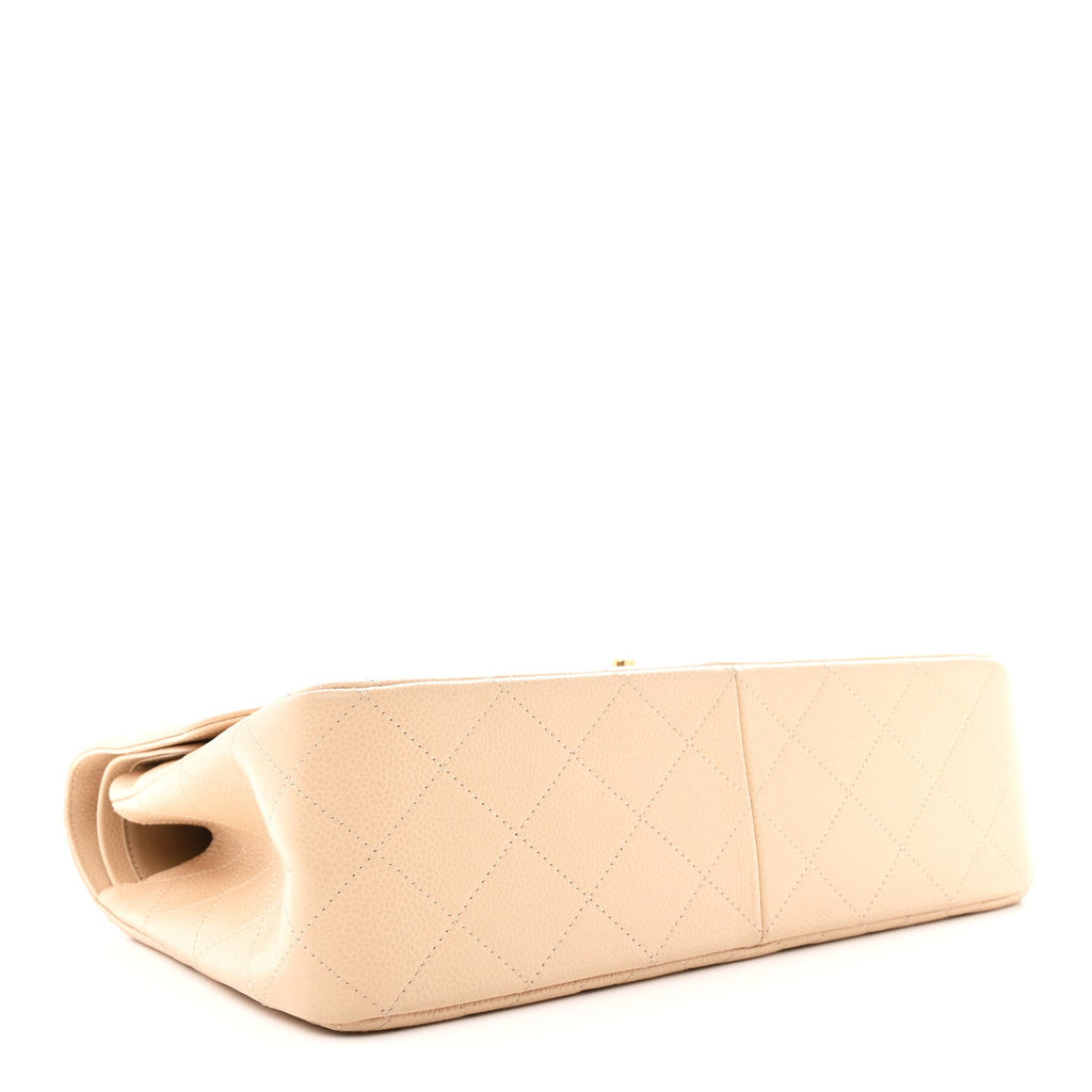 Caviar Quilted Jumbo Double Flap Beige