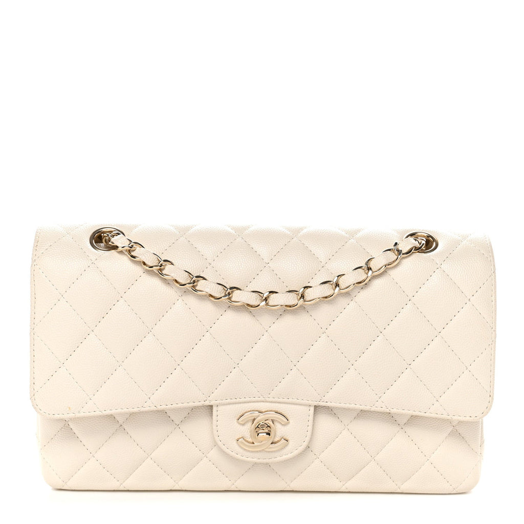 Caviar Quilted Medium Double Flap White
