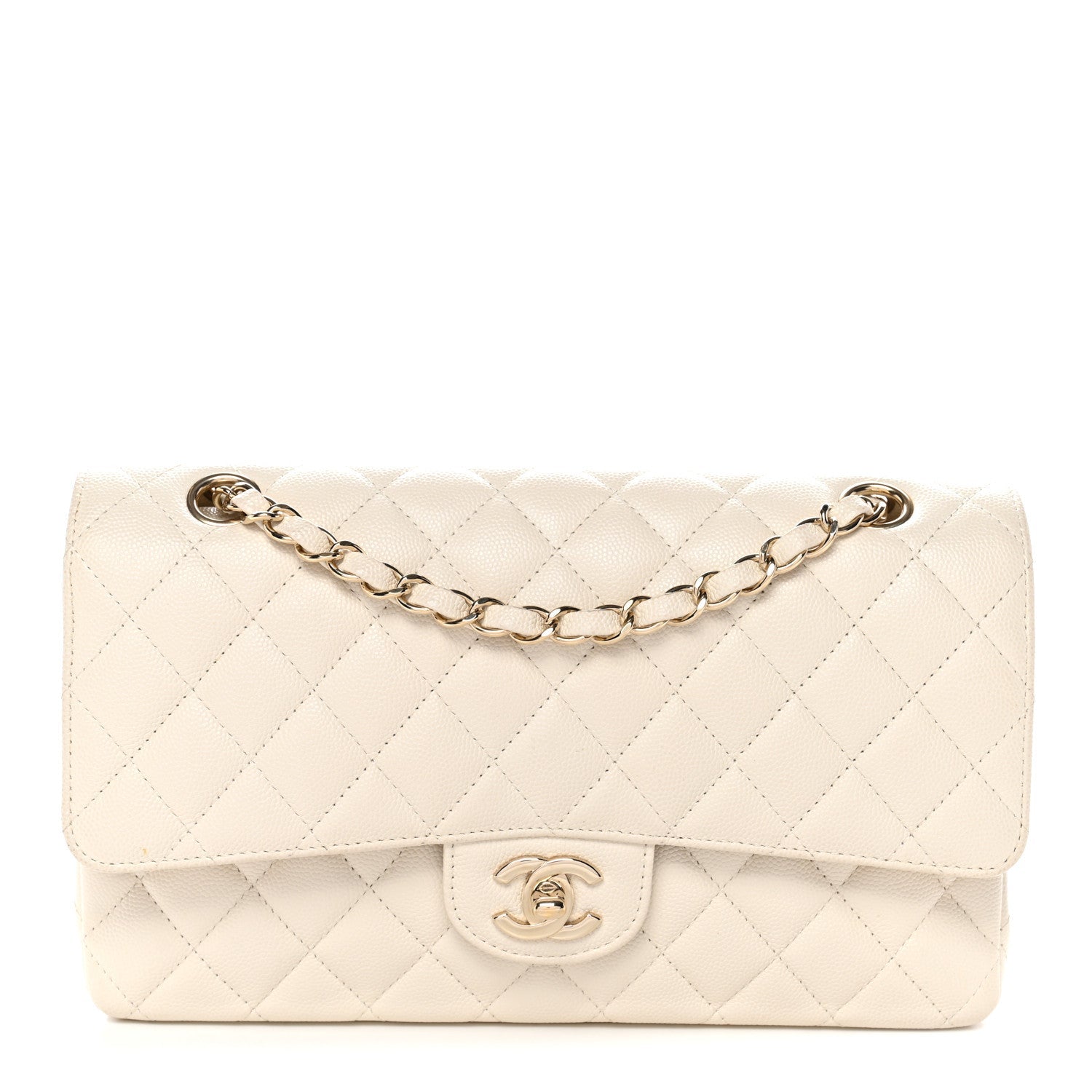 Caviar Quilted Medium Double Flap White