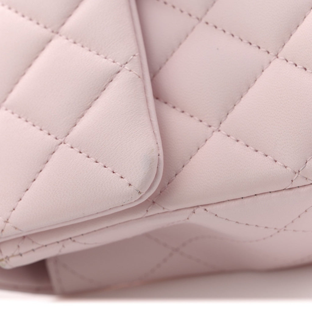Lambskin Quilted Mini Top Handle Rectangular Flap Light Pink